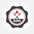 Barbecue label or BBQ sign isolated on white background. Grill menu design template. Vector illustration Royalty Free Stock Photo